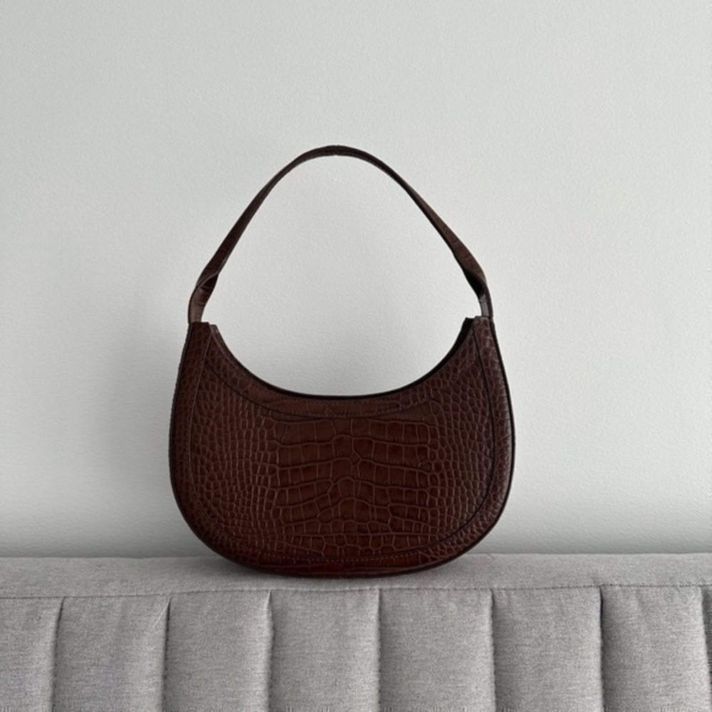 Recto $675 Croc Effect Half Moon Brown Shoulder Bag deadstock - Picture 1 of 9